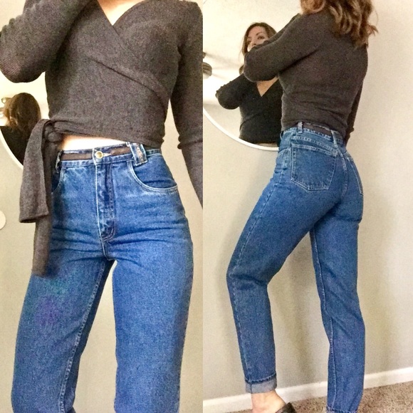 Vintage Lawman High Waist Mom Jeans Denim Juniors Straight Slim Fit Dark New